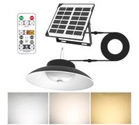 LEKEFETO Suspension solaire avec détecteur de mouvement - Lampe suspendue solaire avec télécommande et câble de 5 m - 3 températures de couleur et 3 modes - Étanche IP65 - Pour tonnelle, garage