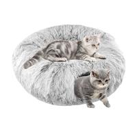 LEKEFETO Tunnel pour chat, jouet pour chat d'intérieur avec lit en peluche, tunnel pour chat rond avec balle suspendue et judas, pour lapin, furet - gris, 85 x 26 cm