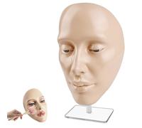 LEKEFETO Visage de maquillage en silicone : tête d'entraînement réutilisable avec support, extension de cils, tableau de pratique du visage, pour la peinture du visage naturelle