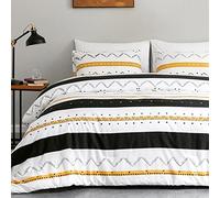 Lekesky Bedding Parure de lit 3 pièces, en microfibre, housse de couette 220 x 200 cm et 2 taies d'oreiller 80 x 80 cm, rayures à pois, blanc
