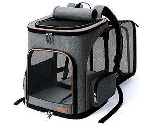 Lekesky Grand sac à dos, extensible, pour chats et chiens de jusqu’à 8 à 10 kg, pliable avec laisse de sécurité intérieure et 2 tapis pour animaux de compagnie, gris