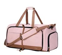 Lekesky Grand sac de voyage Duffel pliable - Sac fourre-tout de voyage imperméable avec compartiment à chaussures, sac de sport de w nd et de nuit pour femmes et hommes, rose, 60L