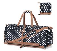 Lekesky Grand sac de voyage pliable Duffe - Sac fourre-tout de voyage imperméable avec compartiment à chaussures, sac de sport de w nd de nuit pour femmes et hommes, Pois blancs, 80L