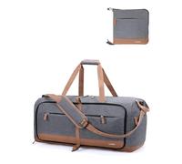 Lekesky Grand sac de voyage pliable - Sac fourre-tout imperméable avec compartiment à chaussures, sac de sport de fin de semaine pour homme et femme, gris, 60L
