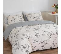 Lekesky Parure de lit 220x200cm Super Douce 100% Microfibre Parure de lit 3 pièces 220x200 Housse de Couette avec 2x80x80 cm taie d'oreiller avec Fermeture éclair, Motif Floral Simple (blanchâtre)
