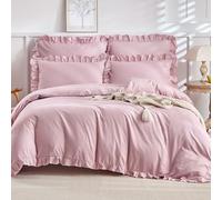 Lekesky Parure de lit 3 pièces en microfibre, avec housse de couette de 200 x 200 cm et taies d'oreiller de 80 x 80 cm, rose, avec volants et fermeture éclair, pour fille