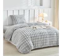 Lekesky Parure de lit d’hiver en peluche 135 x 200 cm et 1 taie d'oreiller, 80 x 80 cm, avec fermeture éclair, en fausse fourrure de lapin douce, gris