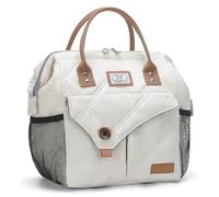 Lekesky Sac à déjeuner isotherme pour femme - Anti-fuite - Grande ouverture - 11 l - Beige matelassé