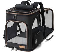Lekesky Sac à dos, extensible, pour chat et chien de jusqu’à 5 kg, pliable, avec laisse de sécurité intérieure et 2 tapis pour animaux de compagnie, noir