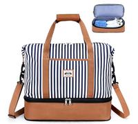 Lekesky Sac fourre-tout de voyage pour femme avec compartiments séparés pour chaussures pour week-end, nuit, gym, sport ou hôpital, A-bleu rayé, 20 Long