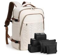 Lekespring Sac a Dos Voyage Cabine Avion Femme 35L | Sac a Dos Cabine avec 6 sacs d'organisation - Travel Backpack pour les Ordinateurs Portables de 17 pouces - Beige + Braun