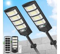 LEKIA Lampadaire solaire LED extérieur, 2 pièces 192 LED lampadaires de route solaires à énergie du coucher du soleil à l'aube, 320° 6500K lampe solaire avec détecteur de mouvement télécommande pour