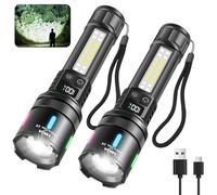 LEKIA Lampe Torches Ultra Puissante 100000LM, Rechargeables USB-C Lampe de Poche LED Simples Modes/7 Modes, Batterie 3000mAh Longue Durée 10 Heures, Idéales pour Camping, Randonnée, Lot de 2