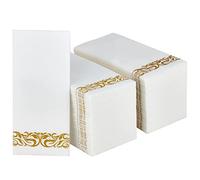 LEKOCH 100 pcs Serviettes de Tables Jetables de Qualite Blanc et Or Serviette Papier Intissé Epaisse Serviettes pour le mariage, Noël ou la fête 43 * 30cm