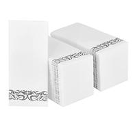 LEKOCH 100 pcs Serviettes de Tables Jetables de Qualite Blanc Gris Argenté Serviette Papier Intissé Epaisse Serviettes pour le mariage, Noël ou la fête 43 * 30cm