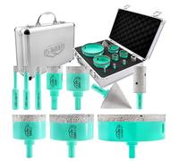 LEKOMESH Scie Cloche Carrelage Diamant - 10pcs (6/8/10/25/35/50/65/100mm+20mm Fraise Diamant+50mm Mèches Chanfrein) Foret Carrelage Trepans pour Porcelaine Céramique Marbre Brique Béton, Tige Triangle