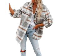LEKOPUR Chemises à carreaux en flanelle pour femme - Manches longues - Chemise à carreaux - Chemisier décontracté - Cardigan d'automne et d'hiver, gris, XL