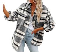 LEKOPUR Chemises à carreaux en flanelle pour femme - Manches longues - Chemise à carreaux - Chemisier décontracté - Cardigan d'automne et d'hiver, Noir , L
