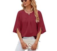 LEKOPUR Haut en mousseline de soie à manches 3/4 pour femme - Élégant, décontracté - Tunique ample pour femme - Chemisiers et chemises de soirée pour leggings