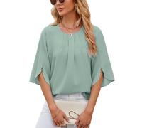 LEKOPUR Haut en mousseline de soie à manches 3/4 pour femme - Élégant, décontracté - Tunique ample pour femme - Chemisiers et chemises de soirée pour leggings