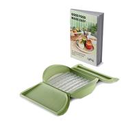 Lékué Coffret Vapeur Silicone Platine Vert avec Plateau et Livre de Recettes en Anglais 3-4 Personnes 1400ml