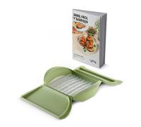 Lékué Coffret vapeur silicone platine vert avec plateau et livre de recettes en espagnol 3-4 personnes, 1400 ml