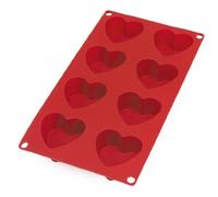 Lékué Moule pâtisserie Coeurs 8 cavités, silicone platine rouge