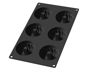 Lékué Moule pâtisserie Mini Savarin 6 cavités, silicone platine noir