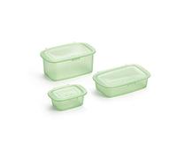 Lékué Récipients en silicone réutilisables pour conserver les aliments, vert transparent : 0.2 l,0.5 l,1 l, Kit de 3
