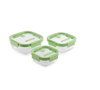 Lékué set de 3 récipients carrés en verre - Polyvalents et hermétiques, récipients de cuisine pour la conservation des aliments