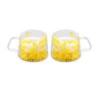 LeKuni Lot de 2 Tasses Double Paroi Avec Fleurs Séchées, 200ml Verre Double Paroi, Tasses À Expresso En Verre Transparent Pour Cappuccino, Expresso, Latte, Thé -Jaune