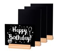 LELADY Enseignes de Tableau Noirs A5, 4 Pièces Mini Tableau Noir pour Table, Petit Tableaux Noir Double Face avec Supports en Bois, Petit Table Décoratives pour Tableaux Noirs