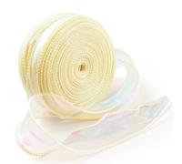 LELE LIFE 1 Rouleau 4cm x 45.7m Ruban Organza Irisé, Ruban Chiffon Tulle Pailleté pour Bouquet de Fleurs Emballage Cadeau Mariage Arcs, Beige