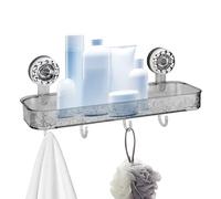 LELE LIFE Étagère de douche à ventouse - Organiseur de douche en acrylique - Grande étagère amovible pour salle de bain - Panier de rangement à ventouse puissant avec 4 crochets (gris clair)