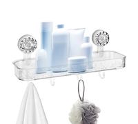 LELE LIFE Étagère de douche à ventouse - Organiseur de douche en acrylique grande étagère amovible pour salle de bain, panier de rangement à ventouse puissante avec 4 crochets, transparent