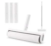 LELE LIFE Grands rouleaux anti-peluches pour poils d'animaux, 24 cm de large et tête rotative à 180°, extra collant, manche long et housse pour tapis, 180 recharges (1 grand rouleau anti-peluches + 3