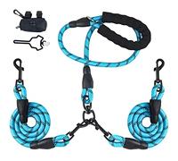 LELE LIFE Laisse Double Réfléchissante pour Deux Chiens, Pivotante à 360°, avec 2 Porte-Sacs à Crottes (Bleu)