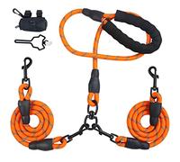 LELE LIFE Laisse Double Réfléchissante pour Deux Chiens, Pivotante à 360°, avec 2 Porte-Sacs à Crottes (Orange)