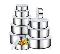 LELE LIFE Lot de 10 boîtes alimentaires en acier inoxydable avec couvercles - 5 tailles - 240/370/605/835/1200 ml - Conteneurs de stockage emboîtables en acier inoxydable pour restes, boîte à