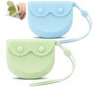 LELE LIFE Lot de 2 coques de retenue en silicone avec trous d'aération, support de retenue incassable avec dragonne fine pour voyage, prothèses partielles de nuit, protège-dents (vert + bleu)