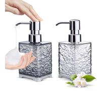 LELE LIFE Lot de 2 distributeurs de savon moussant en acrylique avec pompe argentée, 300 ml, rechargeable, transparent + gris clair, carré