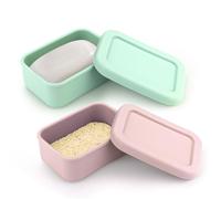 LELE LIFE Lot de 2 étuis à savon de voyage en silicone, étanches avec plateau de drainage, incassables avec couvercle pour voyage, salle de sport, salle de bain (vert + rose)