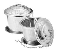 LELE LIFE Lot de 2 passoires à thé pour thé en vrac, infuseur à thé en vrac, infuseur à thé en acier inoxydable 304 à mailles fines avec crochet à chaîne étendue et plateau d'égouttement (taille L)