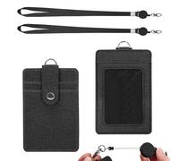 LELE LIFE Lot de 2 porte-badges avec cordon rétractable, 3 emplacements verticaux en cuir, porte-badges faciles à glisser pour le travail, les clés, les cartes d'accès, les badges nominatifs (noir)