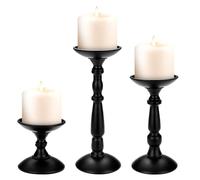LELE LIFE Lot de 3 bougeoirs piliers noirs en métal rustique avec tampon éponge, décoration rustique pour centre de table, cheminée, maison, 10 + 20 + 27 cm