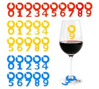 LELE LIFE Lot de 30 breloques pour verres à vin, étiquettes d'identification en silicone numérotées de 0 à 9 pour verres à pied, marqueurs de boissons pour dégustation de vin, décorations de fête, 3