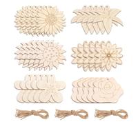 LELE LIFE Lot de 30 décorations en bois brut à peindre, 6 styles d'ornements en bois à suspendre, rose, lys, tournesol, chrysanthème, fleur de pêche
