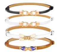 LELE LIFE Lot de 4 ceintures extensibles pour robe de femme, ceinture élastique fine, ceinture fine tendance pour jeans pour femme, pantalon avec boucle dorée, multicolore, average size