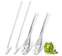LELE LIFE Lot de 4 cuillères à olives et fourchettes à cornichons, petite cuillère fendue en acier inoxydable SUS304 avec trou de drainage, longue fourchette pour cornichons, oignons, concombres et