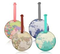 LELE LIFE Lot de 4 étiquettes de bagage rondes uniques en forme de carte du monde pour valises, sacs à dos, accessoires de voyage
